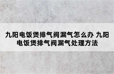 九阳电饭煲排气阀漏气怎么办 九阳电饭煲排气阀漏气处理方法